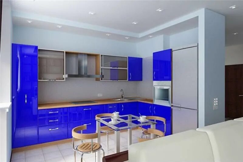 Кухня дизайн. Евроремонт кухни. Кухня под потолок. Кухонный гарнитур угловой синий.