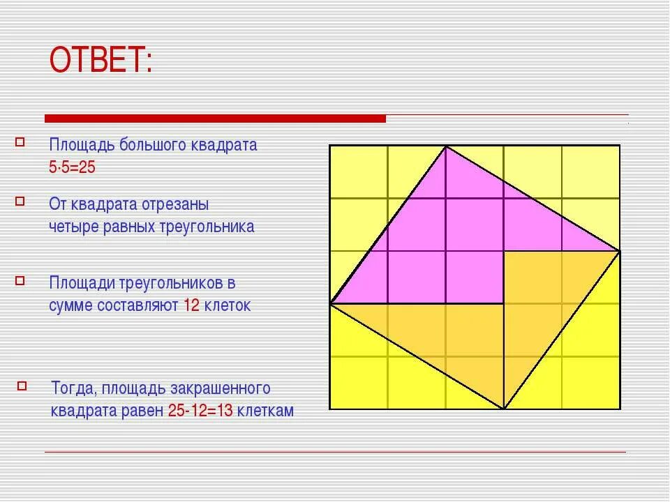 Площадь треугольника в квадрате. Квадрат в квадрате. Задачи на площадь в квадратиках. Квадрат поделенный на треугольники. Разделить квадрат на 4 равных треугольника