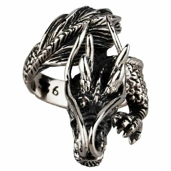 Men's Stainless Steel Glass Ring Band Silver Tone Skull Dragon Bat Wing in 2020 