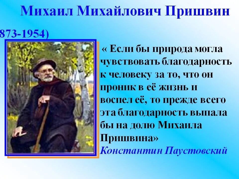 Писатели которые помогли людям. Михаила Михайловича Пришвина (1873–1954).