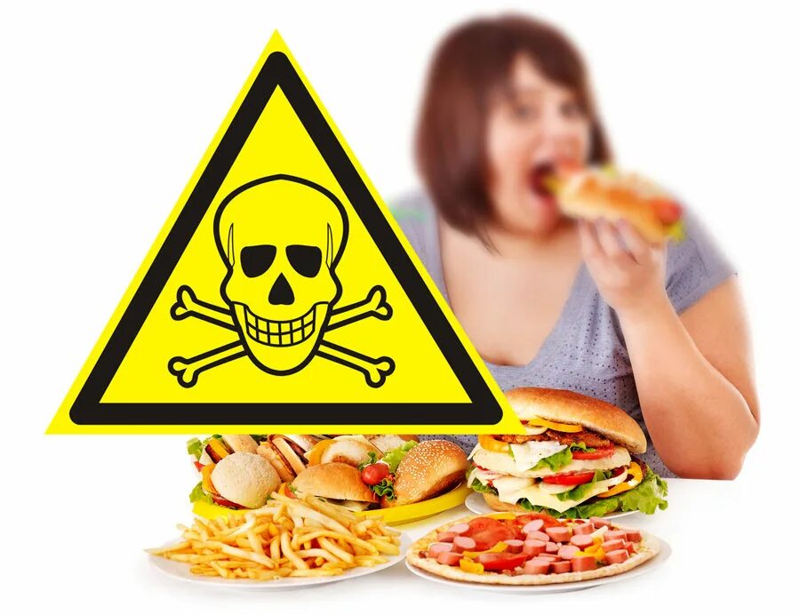 Неправильное питание. Вредная еда. Фаст фуд опасно для здоровья. Опасные продукты.
