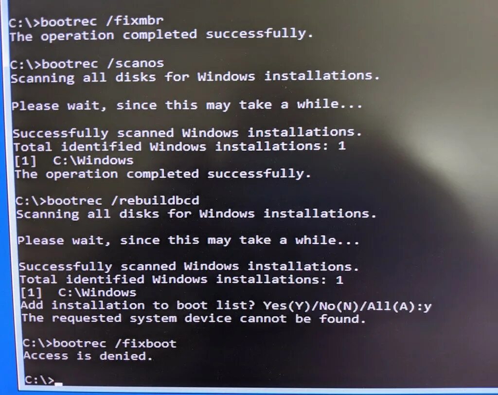 Fixboot fixmbr. Bootrec /fixboot. bootrec /rebuildbcd. bootrec /scanos. bootrec команды.