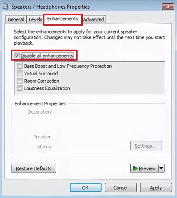 Windows audio settings. Windows audio settings