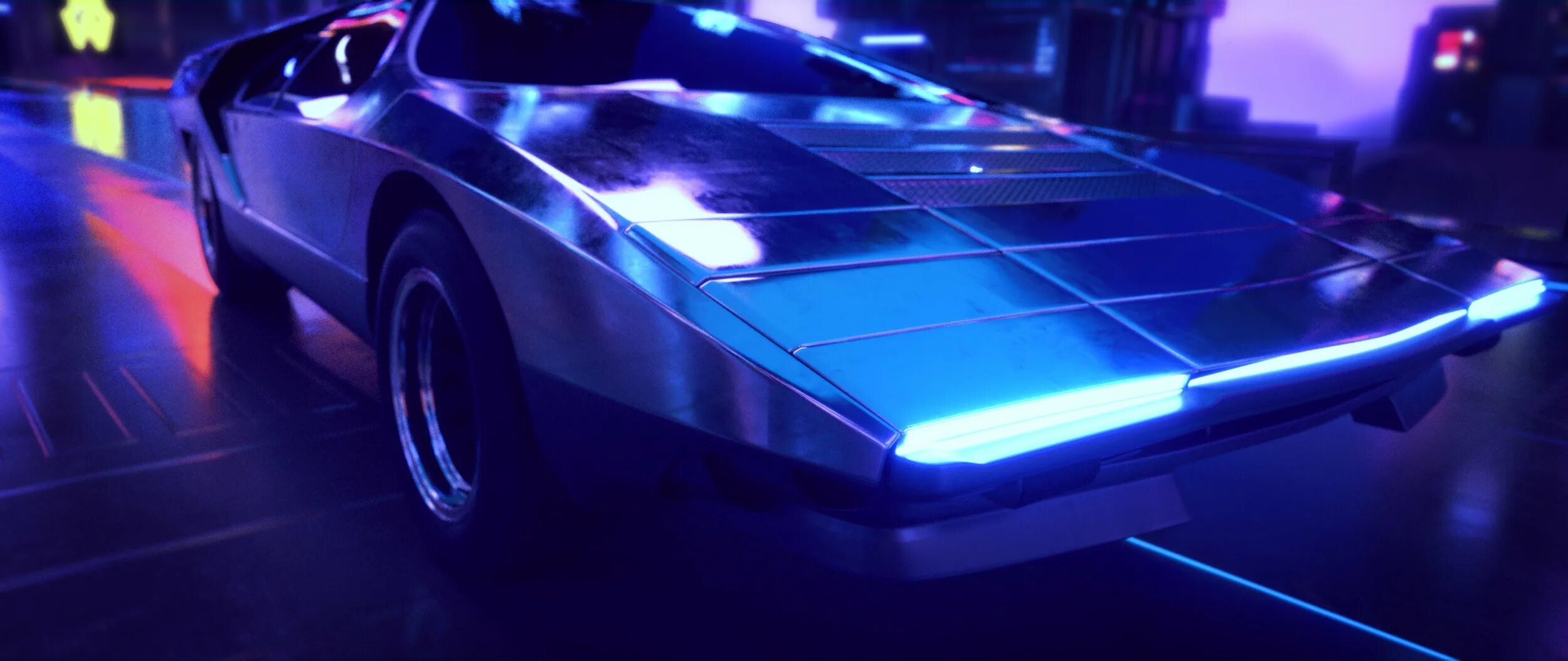 неоновая машина гиф. девушка в машине. пиксельная графика на авто. делориан dmc 12 неон. машина едет по дороге.