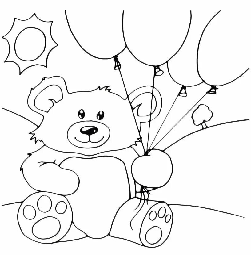 Открытка рисунок для детей. Рисунок на день рождения. Раскраска "с днем рождения!". Рисунки на день рождения лёгкие. Мишка с шариками раскраска.