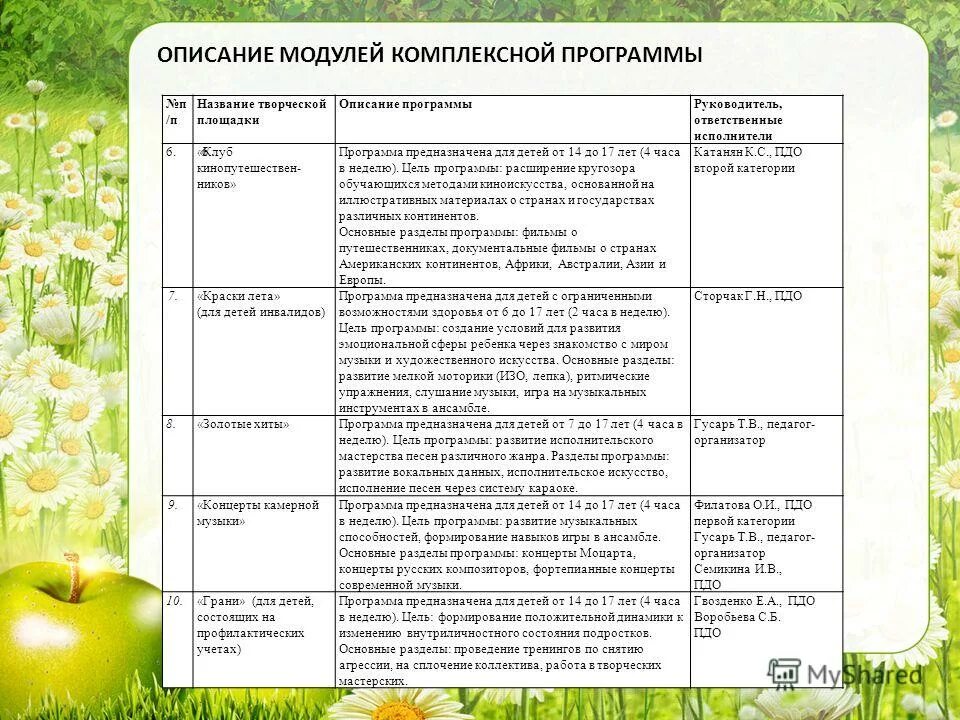 Летняя дополнительная программа