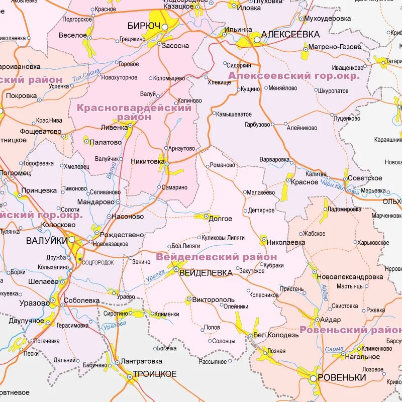 Валуйки где находится. Солоти Белгородская область на карте. С.Солоти Белгородская обл на карте. Алексеевка Белгородская область на карте. Карта сел Белгородской области.