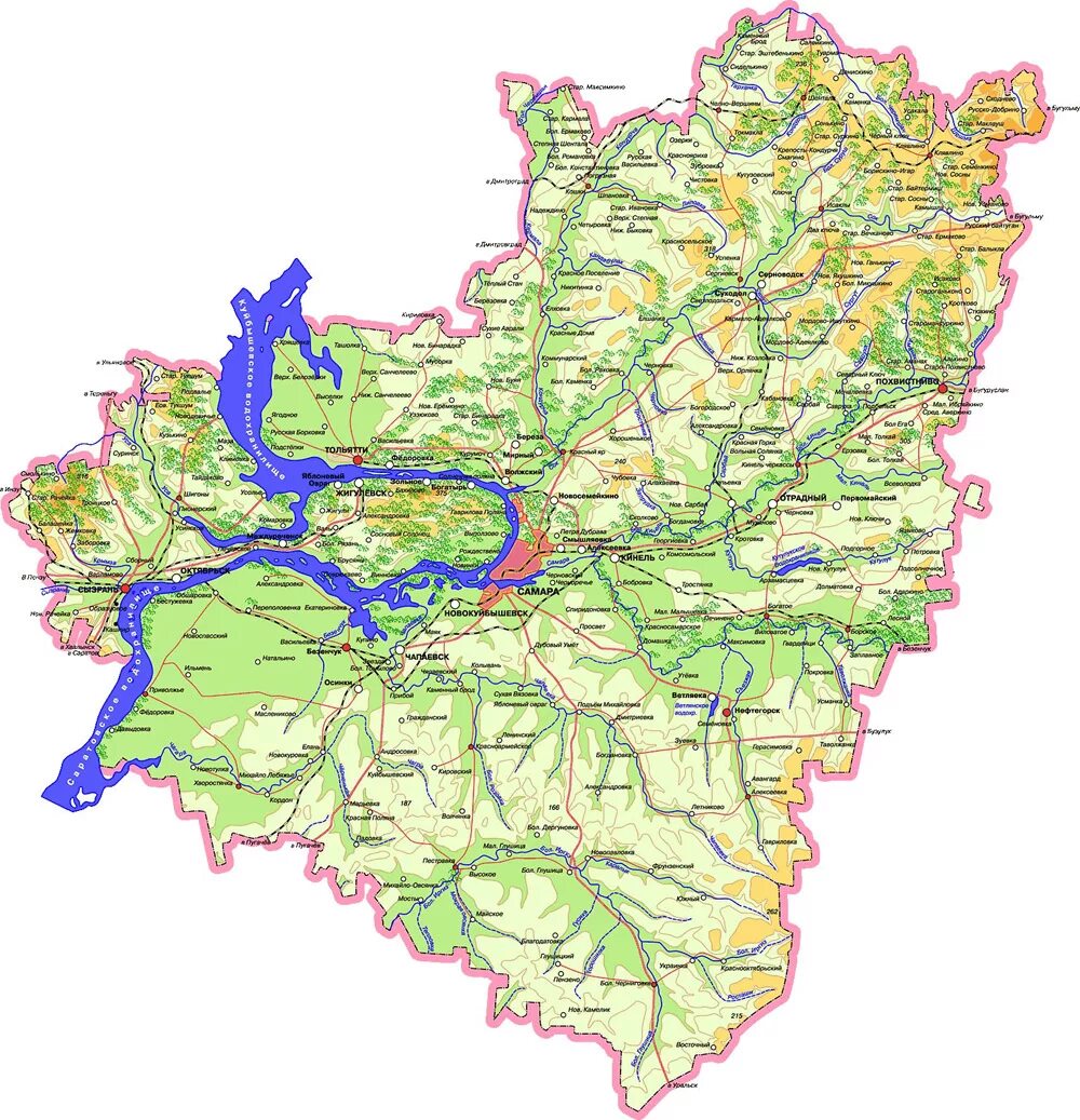 Карты поселков самарской области. Карта Самарской области с населенными пунктами. Озёра Самарской области на карте. Карта Самары и Самарской области. Географическая карта Самарской области.