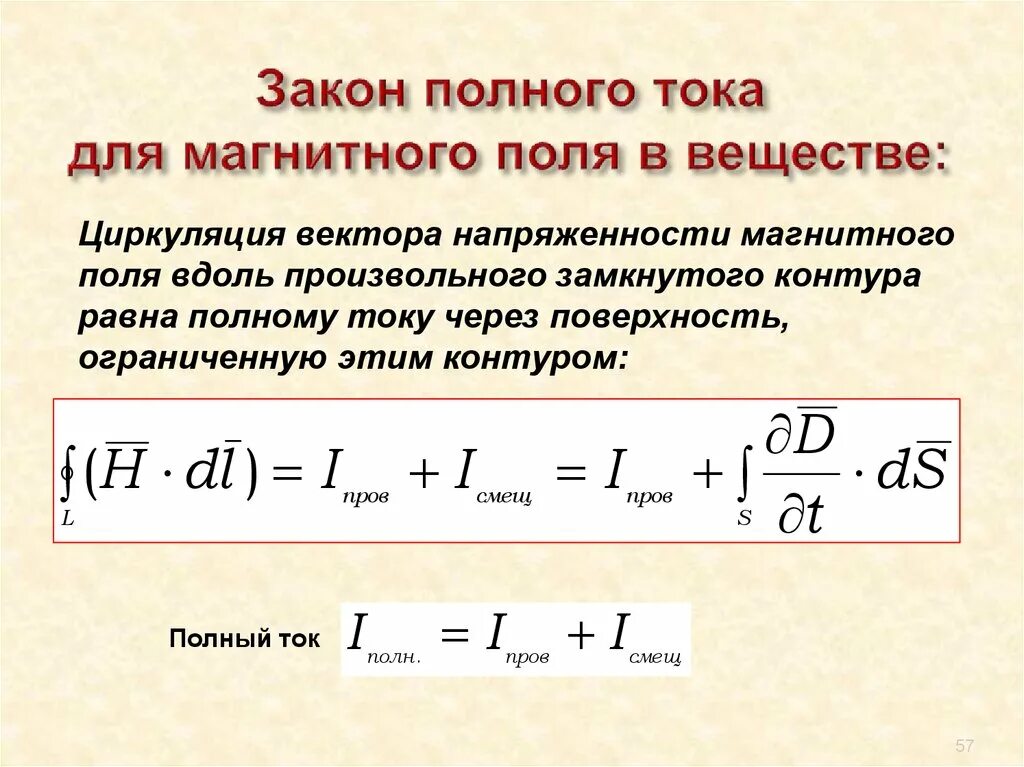 Полный ток контура. Закон полного тока для магнитного поля в веществе. Закон полного тока формула. Формула полного тока для магнитного поля. Закон полного тока для магнитного поля формула.