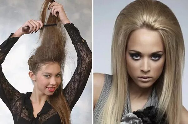 Красивый начес на длинные волосы. Легкая прическа. Прическа с начесом на макушке. Как сделать начес волосам. Бабетта пошагово.