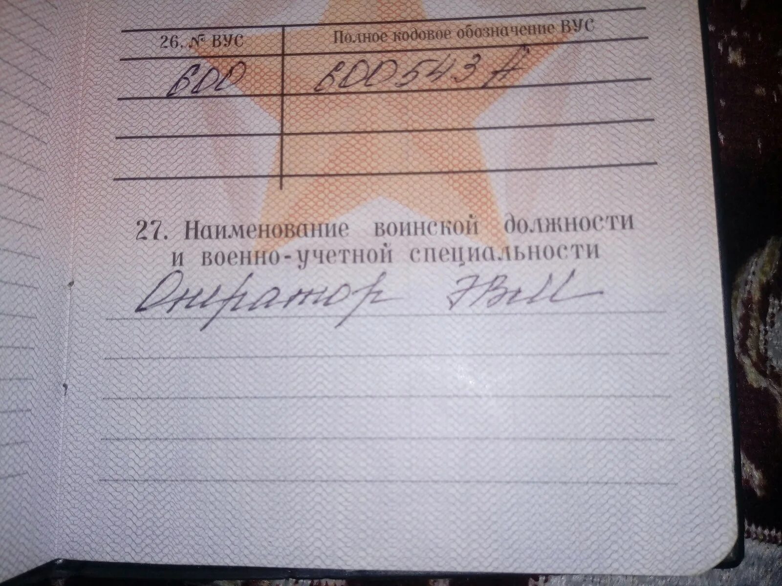 Полное кодовое обозначение вус. Должность в военном билете. должность в военнике. вус. воинская должность в военном билете.