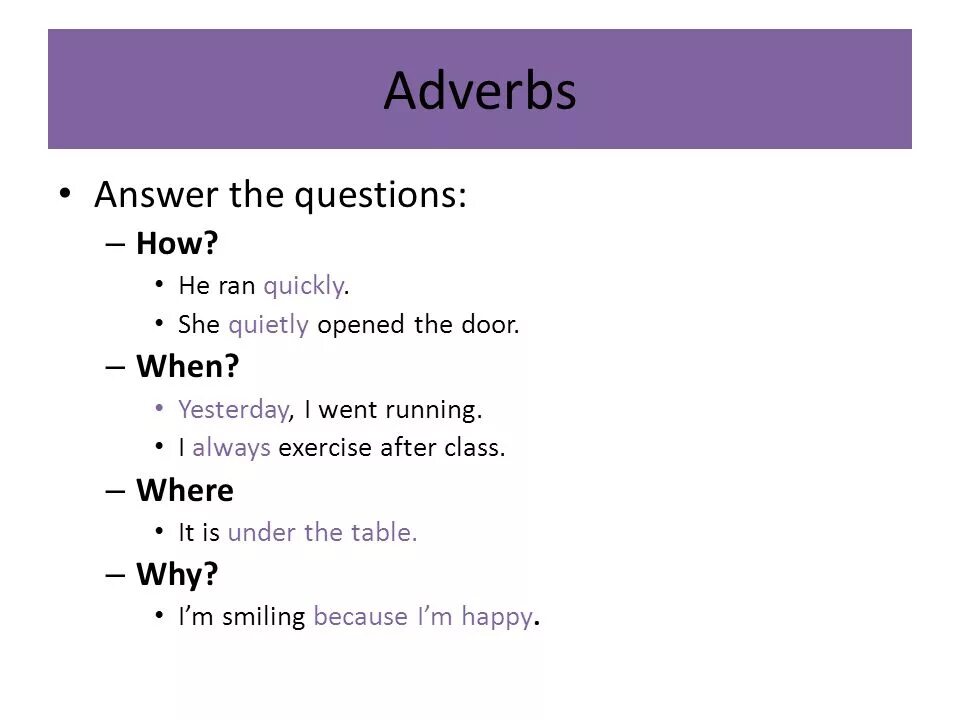 Adverbs questions. What questions do adverbs answer. Questions with adverbs. Live adverb