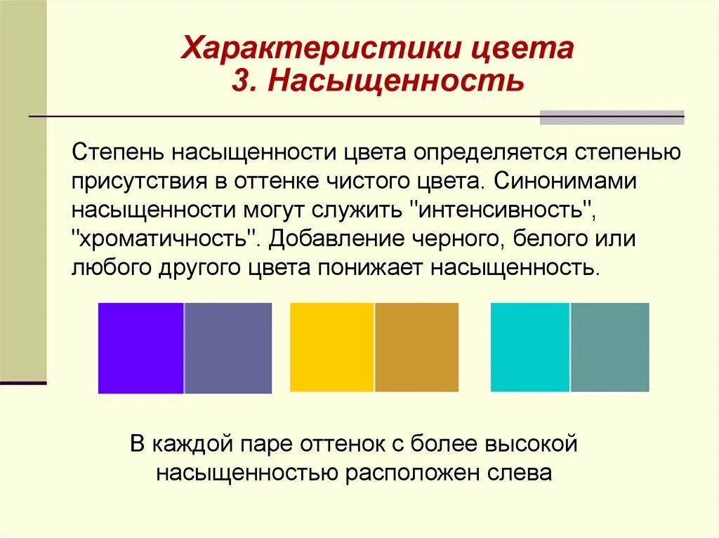 Смена тона. Цветовой тон насыщенность светлота. Насыщенность цвета в живописи. Основные характеристики цвета. Понятие цветового тона а.