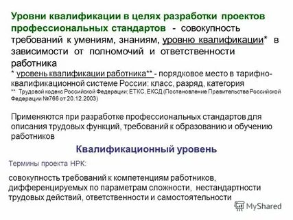 Квалификационный уровень специалиста по охране