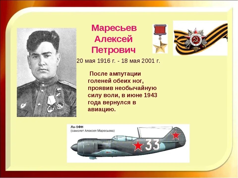 Имя героя маресьева