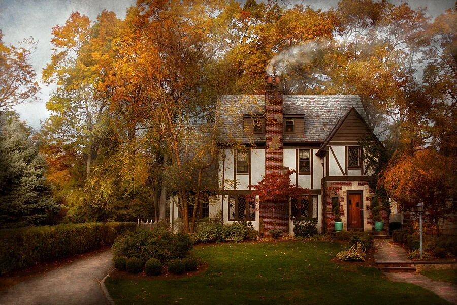 домик осенью. осень. осень в деревне. осенний дом. осенний домик.