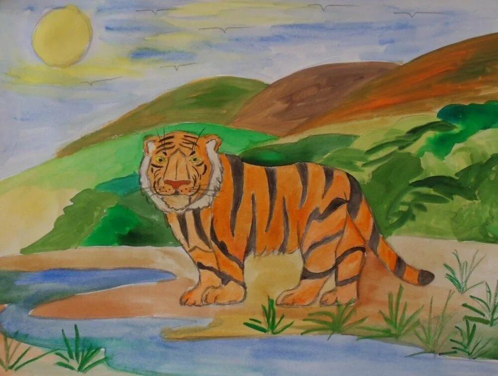 Животное рисунок 7 класс. Тигр рисунок. Детские рисунки животных. Нарисовать тигра. Детские рисунки на тему животные.