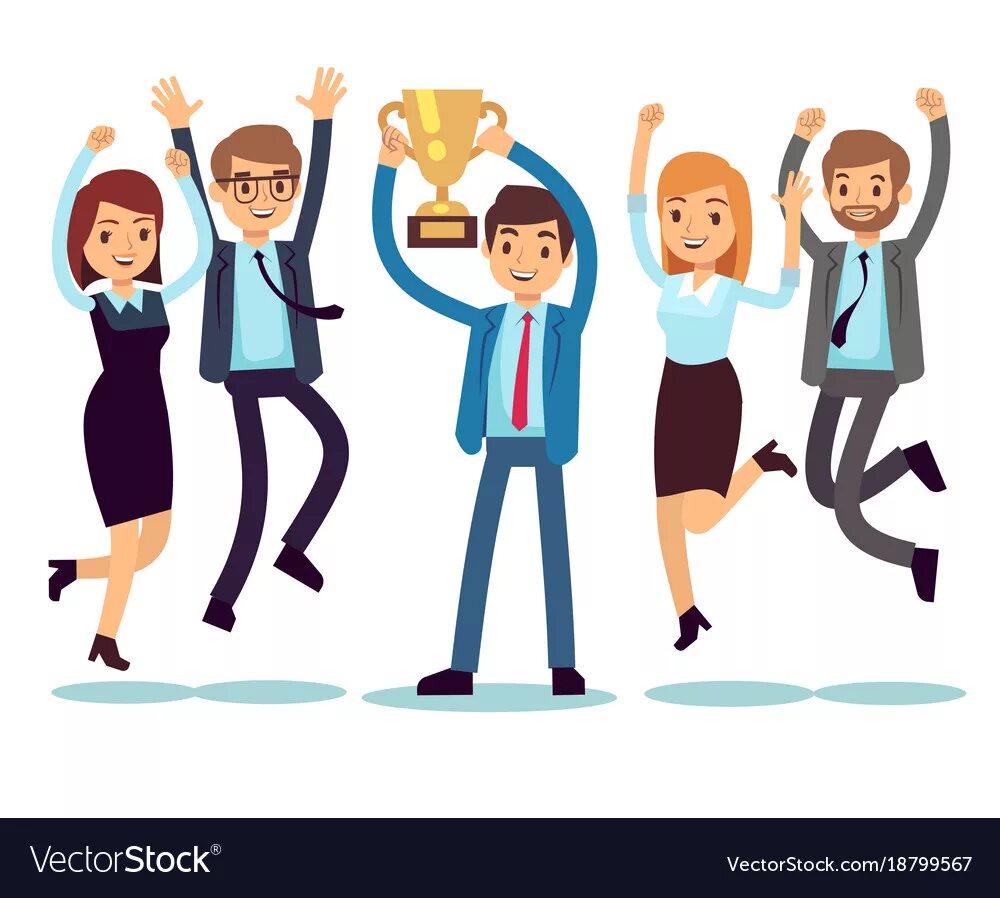 Офисный сотрудник. Человечек на пьедестале. Дружная команда. Лидерство и командообразование. Успешная команда.