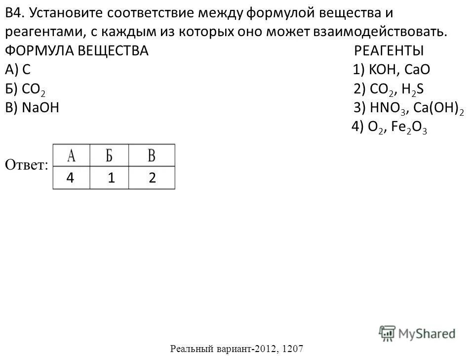 Установите соответствие реагента с калием