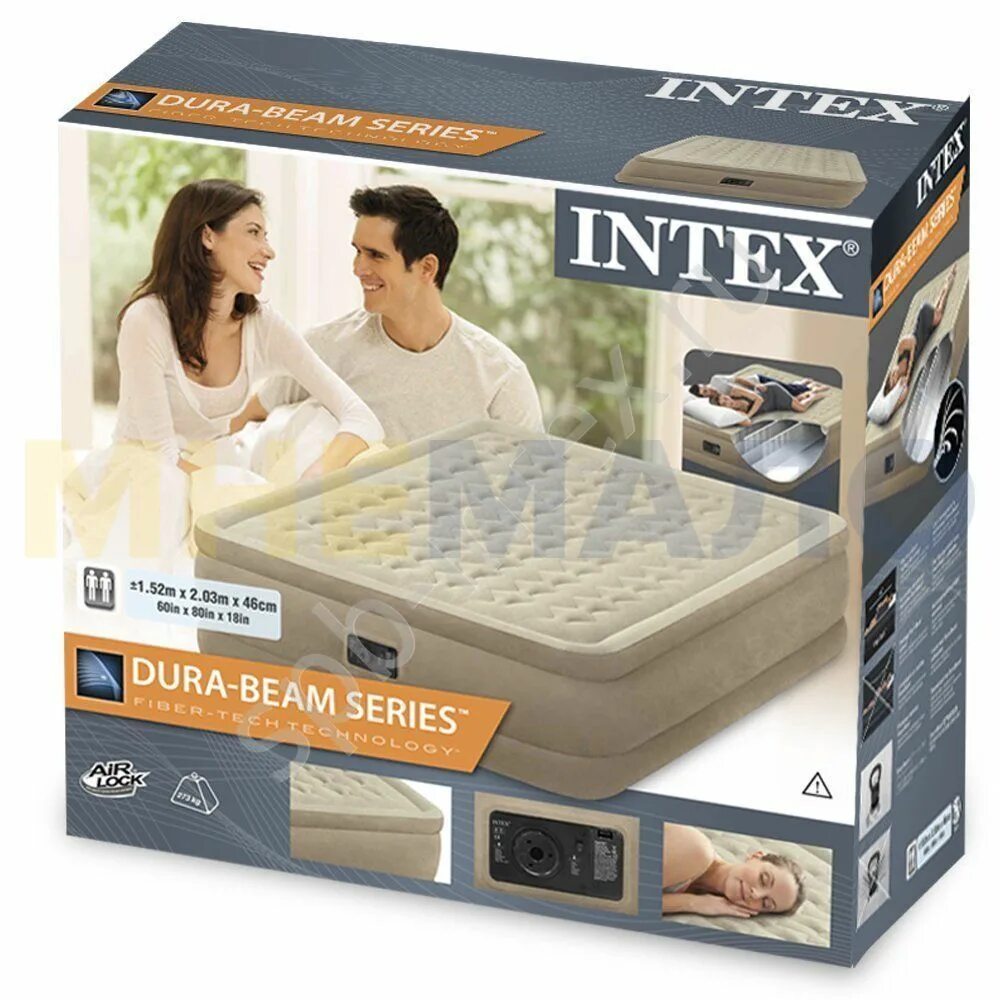 Кровать надувная ultra plush. Надувная кровать intex ultra plush. надувная кровать 152х203х46см &quot;ultra plush&quot; встр.нас. 220в, до 272кг. intex ultra plush queen 220v 152x203x46cm 64428. кровать надувная intex ultra plush bed, 64428, бежевый, 152х203х46 см.
