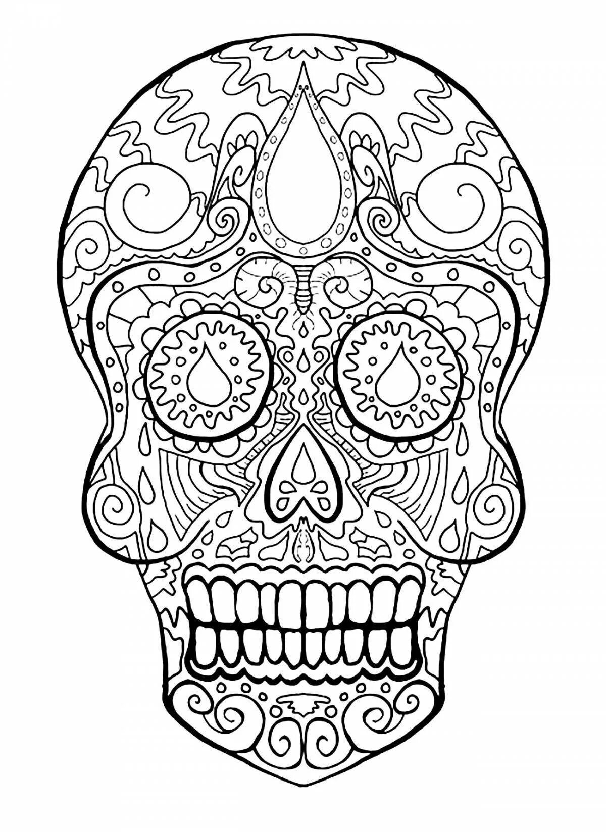 Раскраска череп. Раскраска антистресс череп. Мексиканский череп раскраска. Сложные раскраски череп.