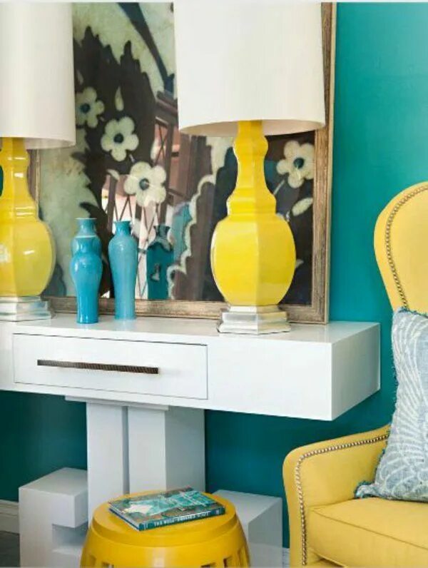 Бирюзовый желтый в интерьере Pin von Nata auf Декор Schlafzimmer design, Schlafzimmer deko, Innenarchitektur
