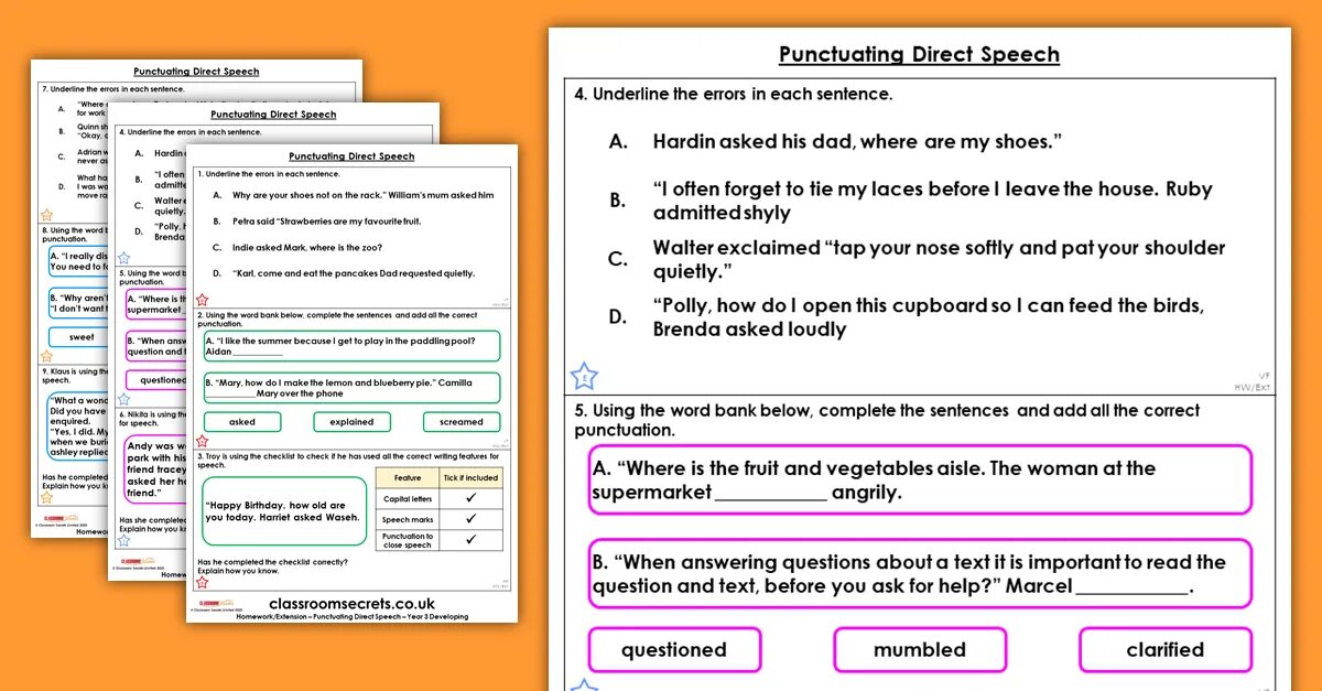 Write the sentences in direct speech. Direct speech punctuation. punctuation in direct speech. direct speech punctuation in english. punctuation in direct speech in english.