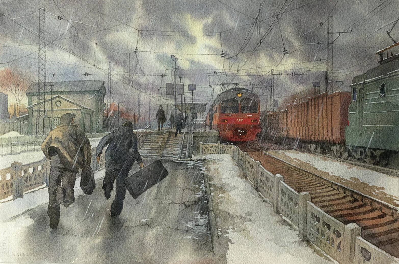 советская живопись - железнодорожный полустанок. рабочие на железной дороге. анатолий алексеевич кирьянов – машинист паровоза «л-3908» новокузнецк. путеец ржд. не выходи за железнодорожника.