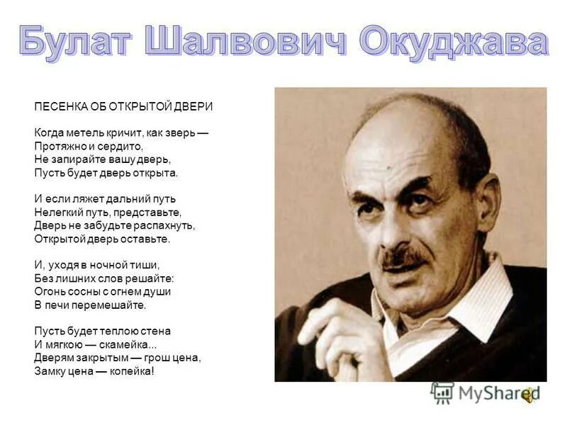 Песня открывайте двери поскорей. Песенка об отрытойьдвери. Песенка об открытой двери Окуджава текст.