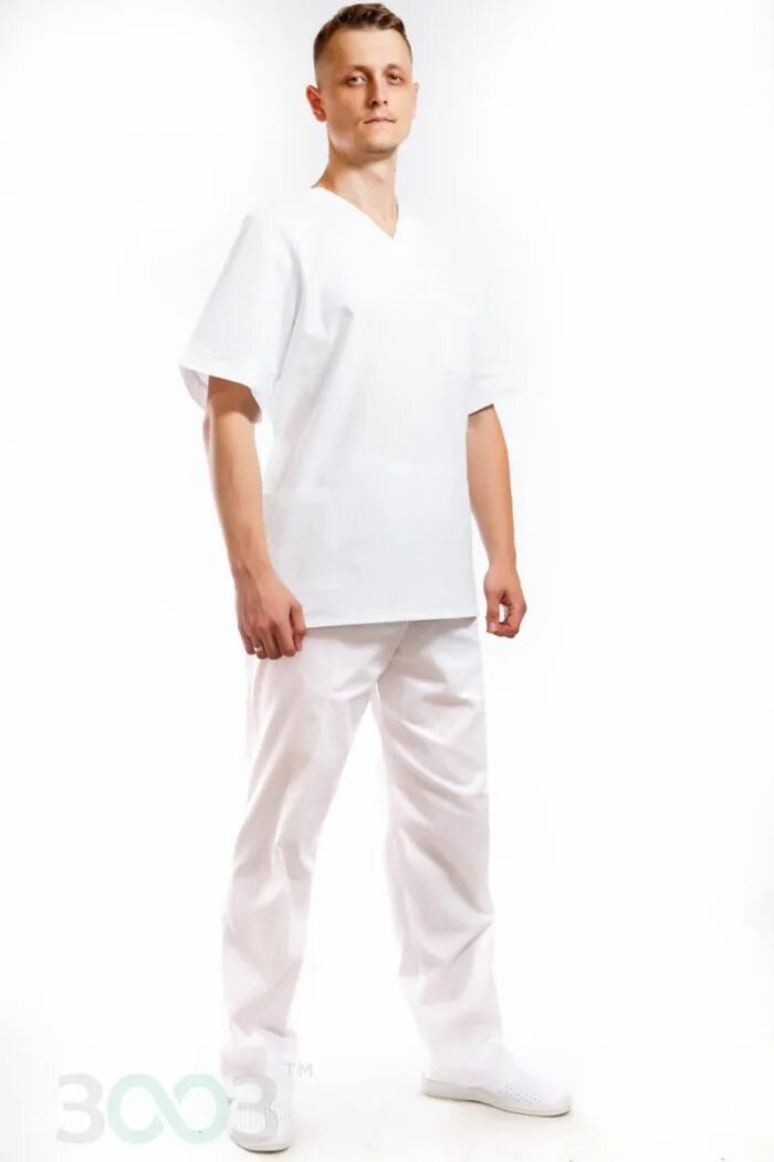 Костюм бязь. Белый медицинский костюм мужской. Т/с без застежки. Костюм пекаря мужской. Костюм хирургический № 104а тк.