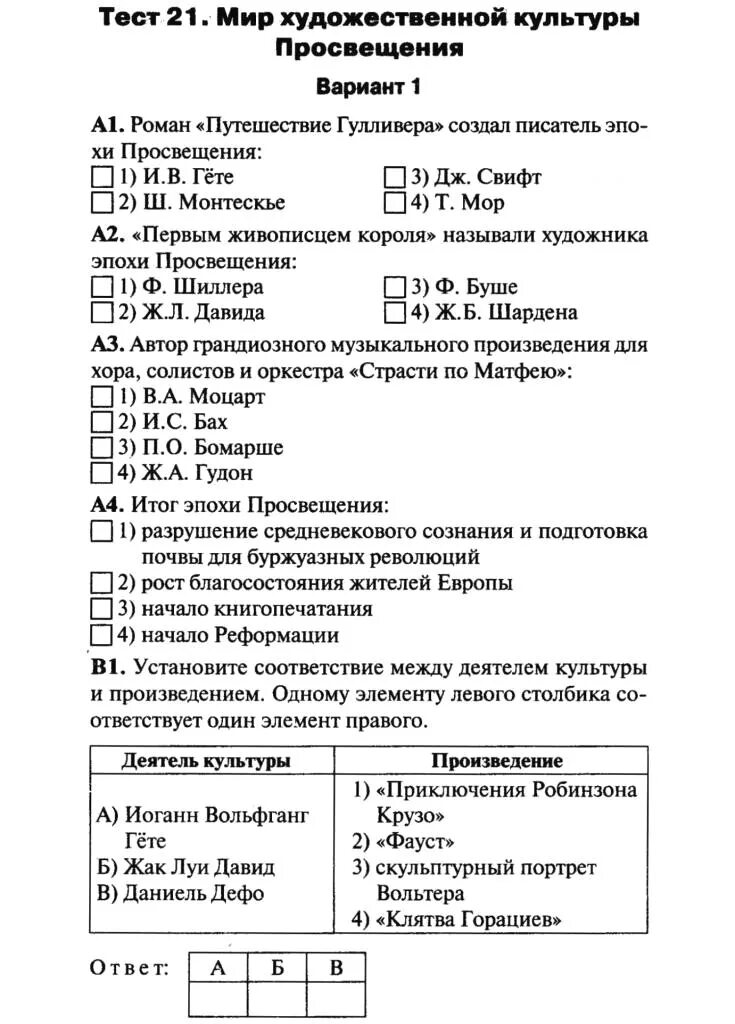 Мир художественной культуры тест 7 класс