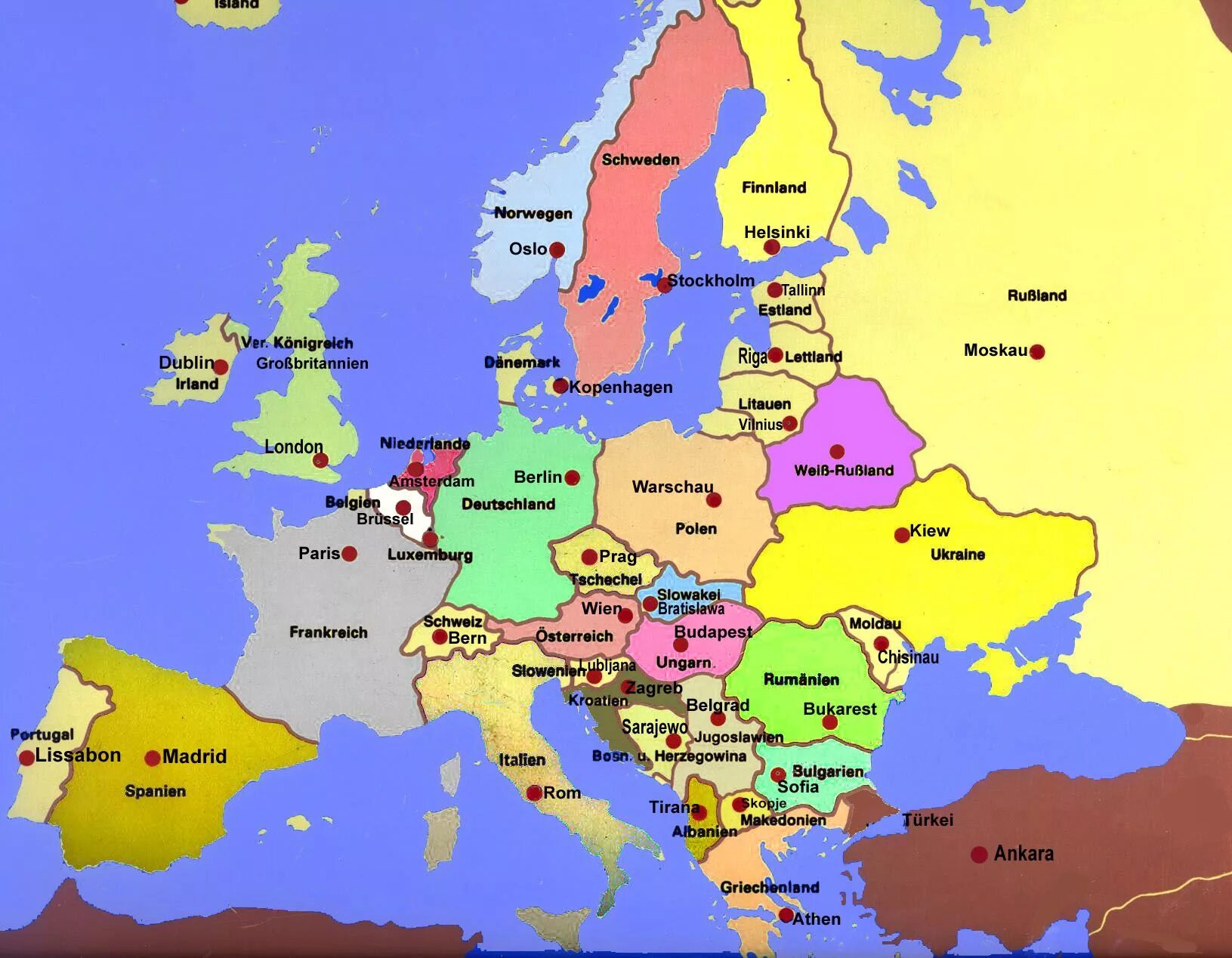 Europa und. Карта Западной Европы. Политическая карта Европы. Карта Европы на немецком языке. Европа auf der Landkarte.