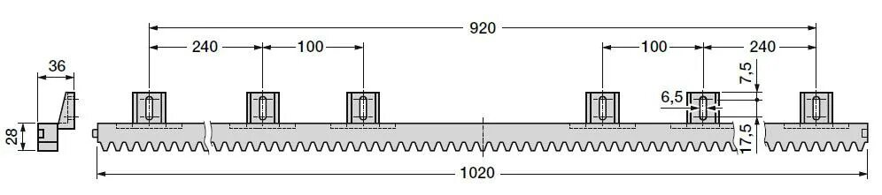 К горизонтальной легкой рейке. Зубчатая рейка для откатных ворот чертеж. Рейка для откатных ворот чертеж. Бобышки для крепления рейки откатных ворот. Зубчатая рейка модуль 1.5 чертеж.