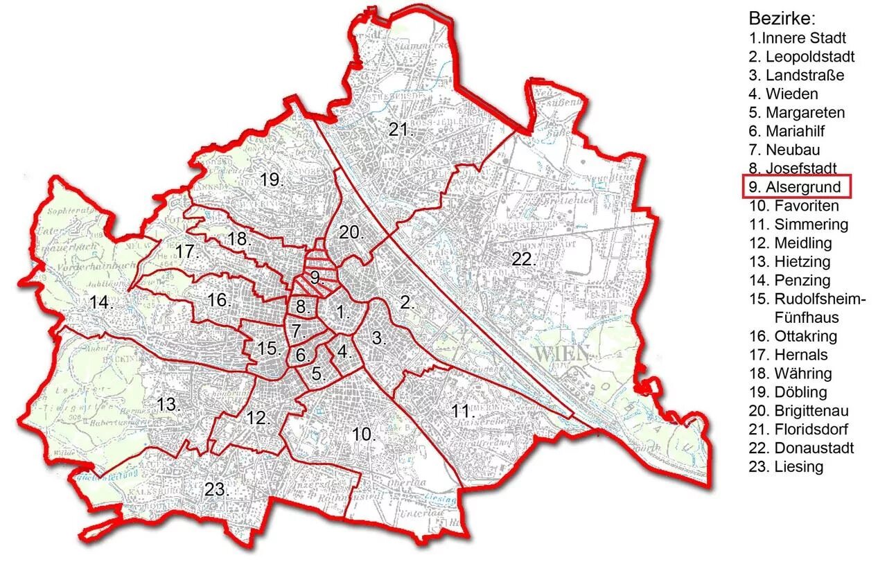 16 район карта. Карта вены 23 район. Районы вены на карте. Вена карта районов. Вена районы города карта.