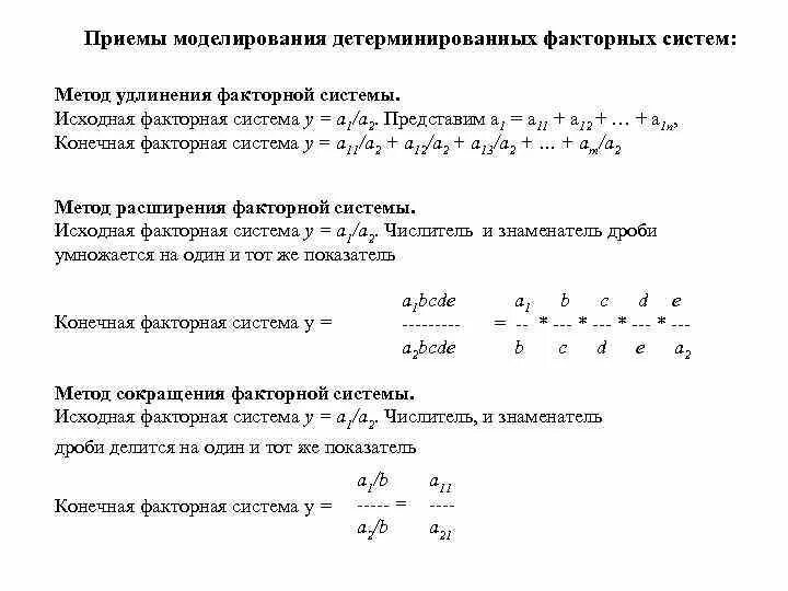 Типы моделей детерминированного факторного анализа. Метод расширения факторной системы формула. Детерминированный факторный анализ методы. Детерминированное моделирование и анализ факторных систем. Детерминированных факторных моделей