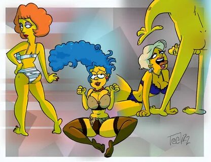 lindsey naegle, marge simpson, maude flanders, the simpsons, blue hair, bra...
