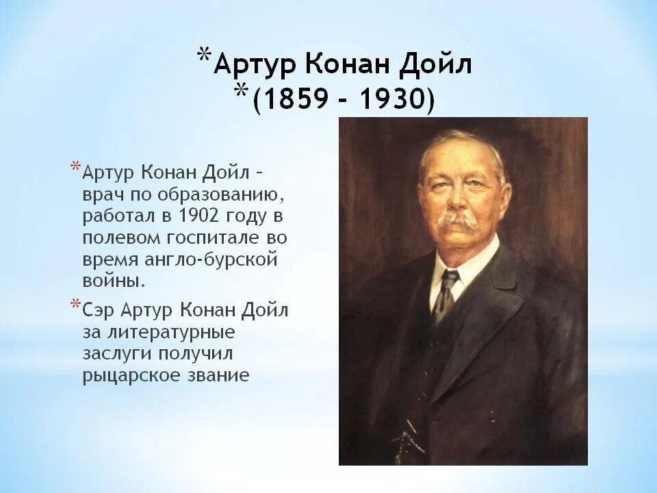 Конан дойль автор. Конан Дойл портрет писателя.