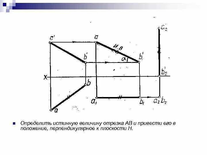 Найти истинную величину отрезка. Как определить истинную величину отрезка. Определить натуральную величину отрезка АВ. Определение натуральной величины отрезка.