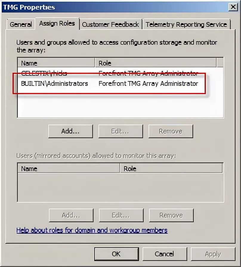 Property assign. TMG. Microsoft threat Management Gateway.