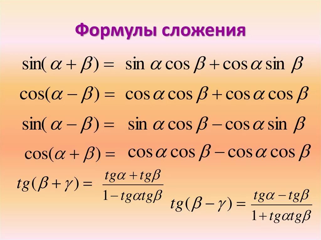 Сложение тригонометрических функций. Формулы сложения тригонометрических функций. Формулы сложения тригонометрия. Тригонометрические формулы сложения аргументов. Формулы сложения Алгебра 10 класс.