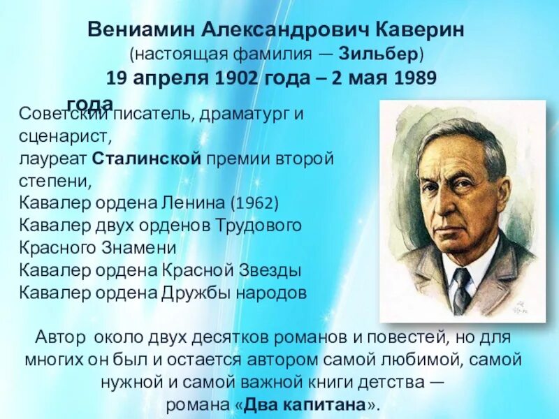 В. А. Каверин (1902–1989). Вениамина Александровича Каверина (1902–1989). Какие писатели родились в апреле