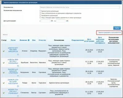 Зарегистрировать нового пользователя в еис