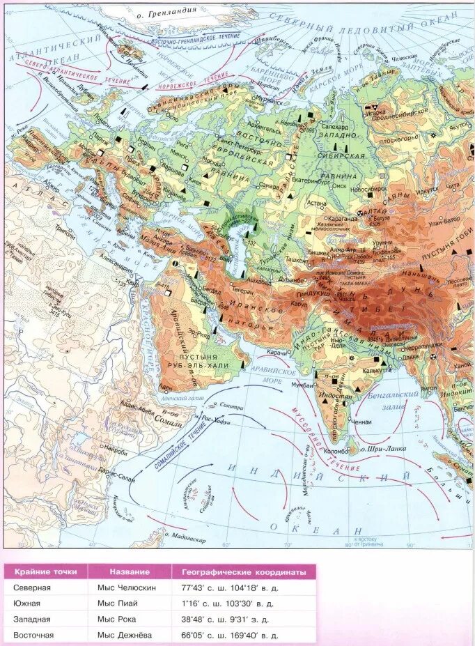 Карта евразии атлас 7 класс география
