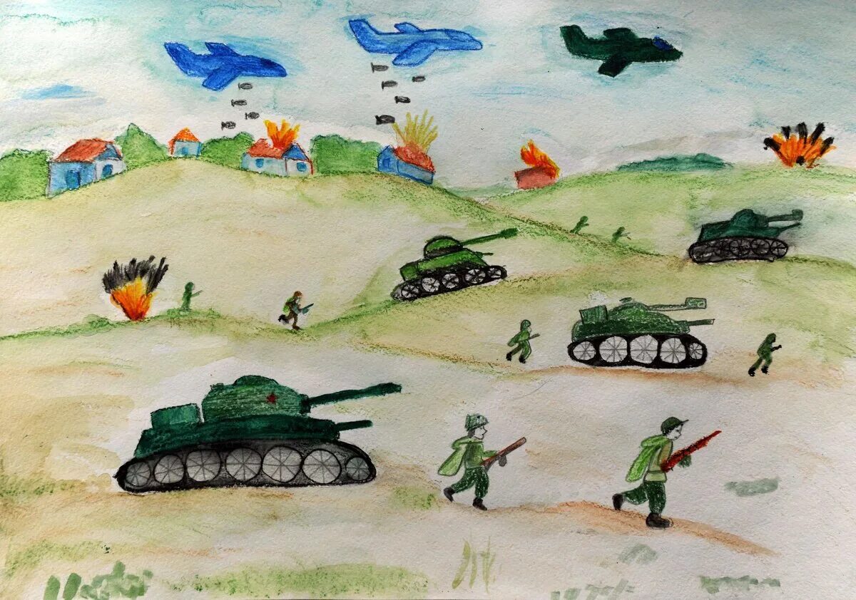 Детям 6 лет о великой войне. Рисунок про войну. Детские рисунки о войне. Рисунок на военную тему для детей.