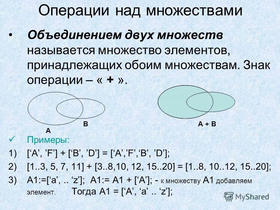 Множества c операции