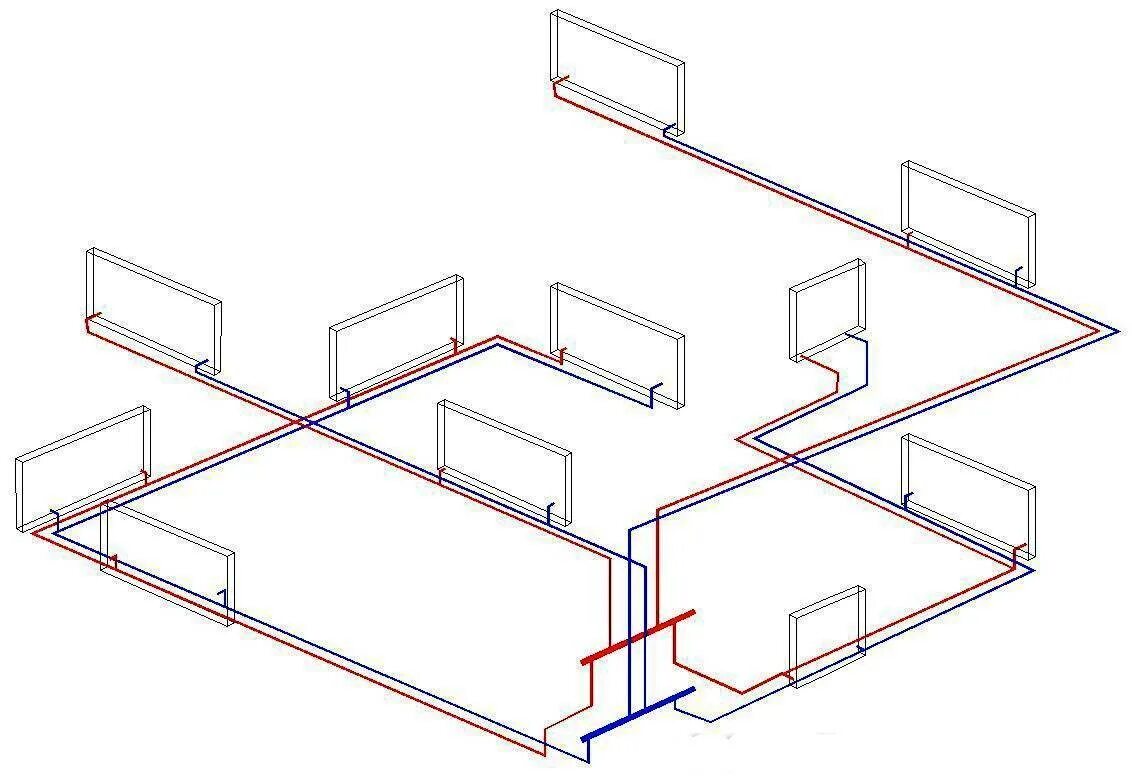 Система труб отопительного системы. Двухтрубная система петля Тихельмана. Двухтрубная система отопления из полипропилена схема. Схема сборки труб отопления из полипропилена. Система отопления Тихельмана двухэтажного.