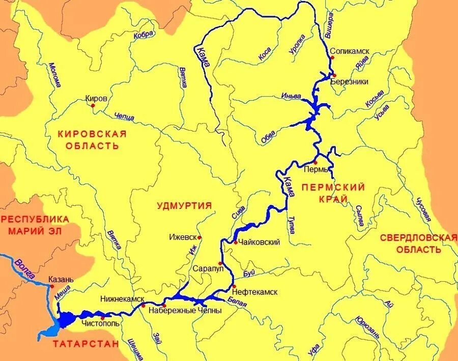 Название крупнейших притоков волги. Кама Исток и Устье реки на карте. Река Кама на карте России Исток и Устье. Река Кама на карте Пермского края. Притоки реки Кама в Пермском крае.