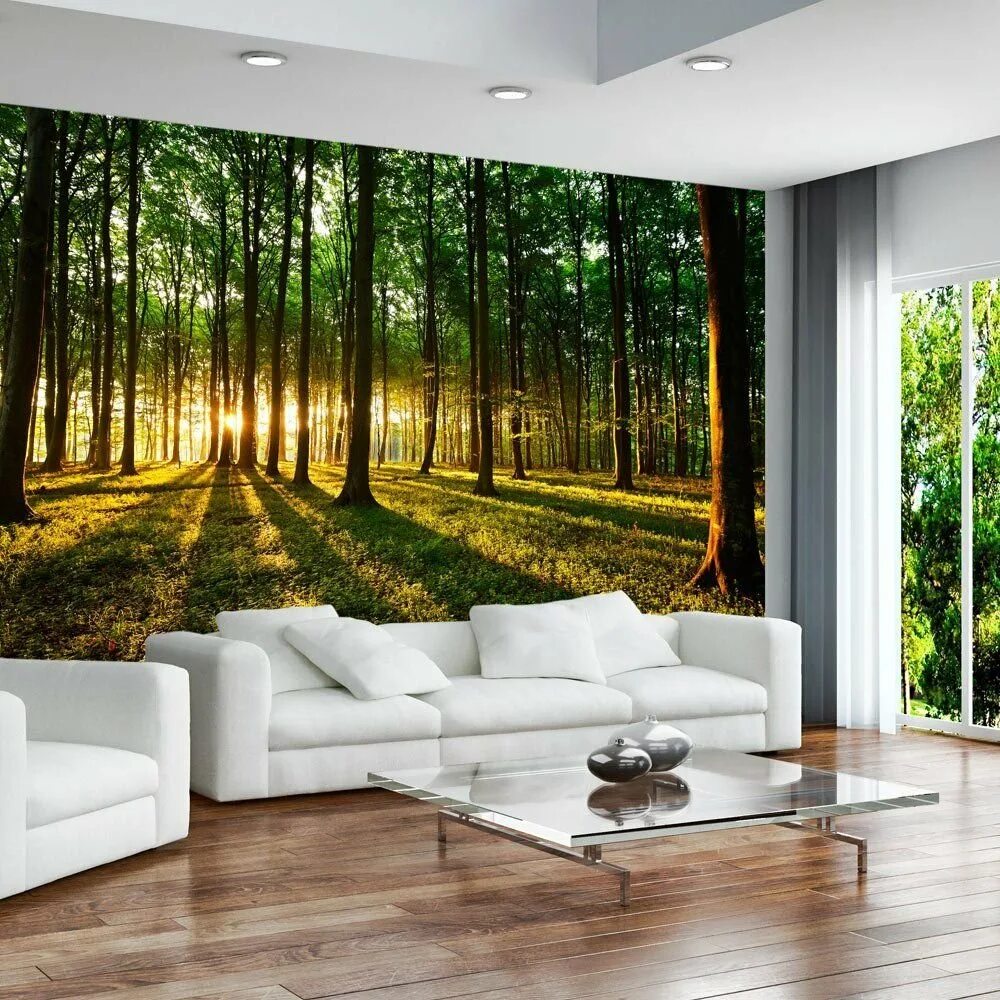Фотообои дома. Фотообои 3д. Фотообои 3д стена. Фотообои лес в интерьере. Интерьер в стиле природы.