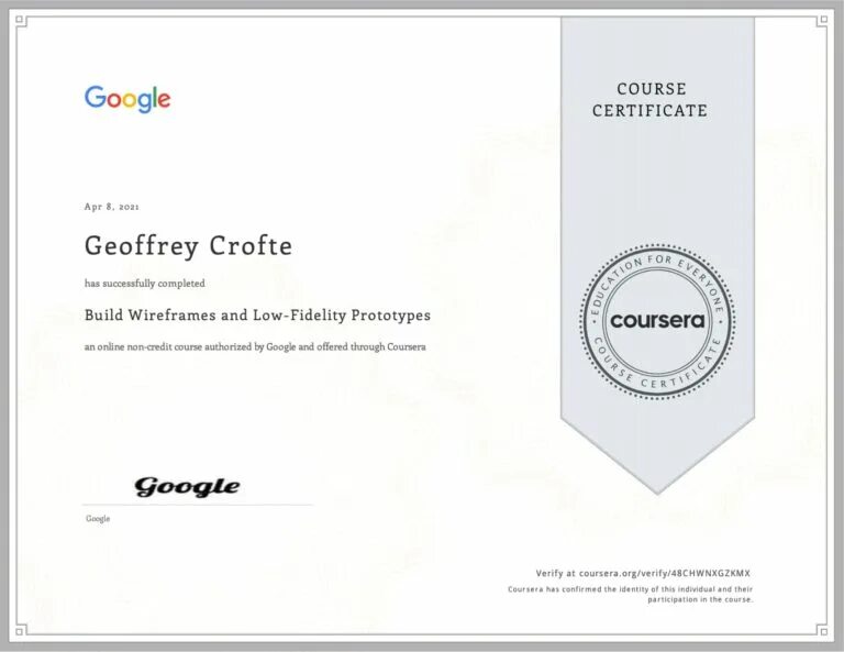 Сертификат Google. Sticker for real Certificate.