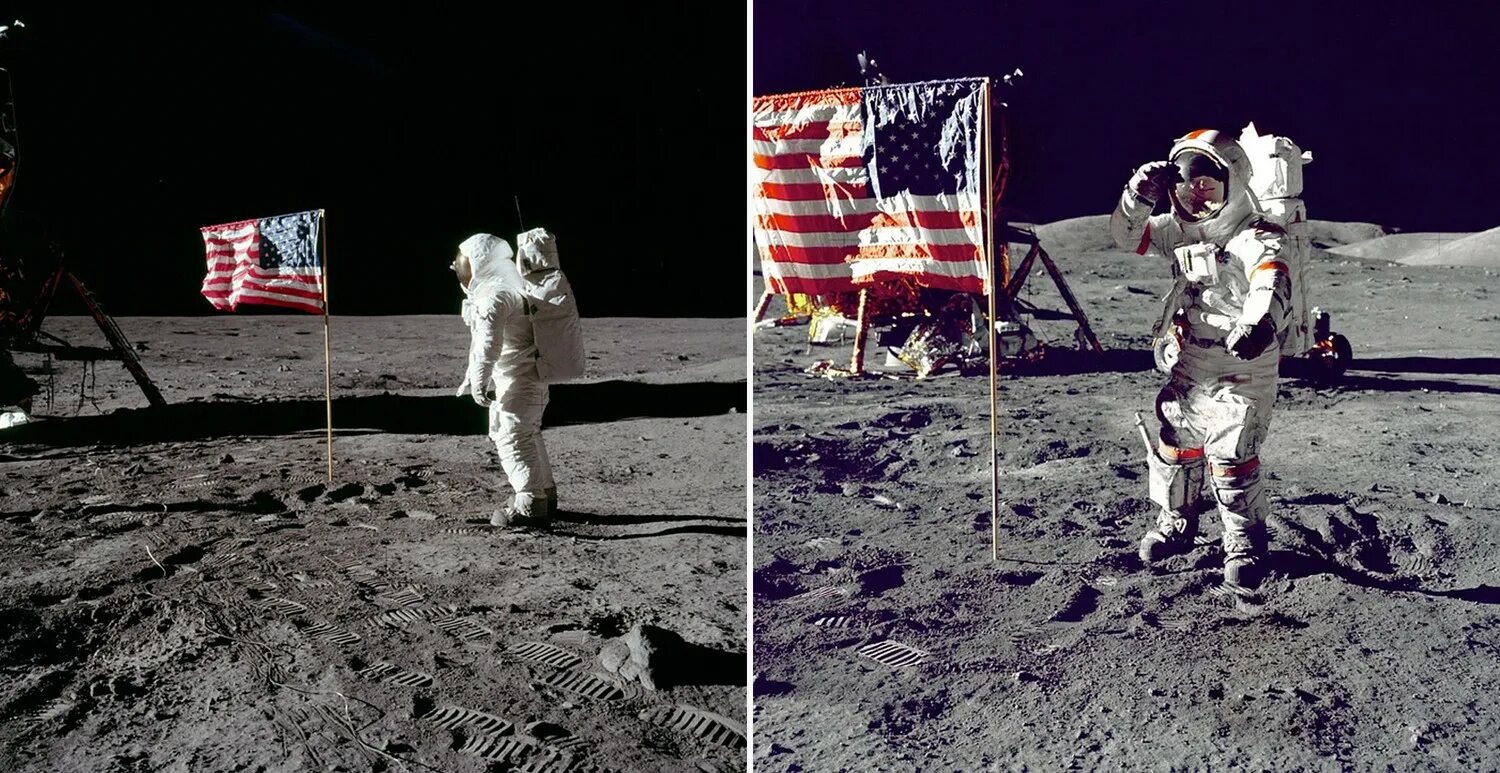 The astronauts on the moon